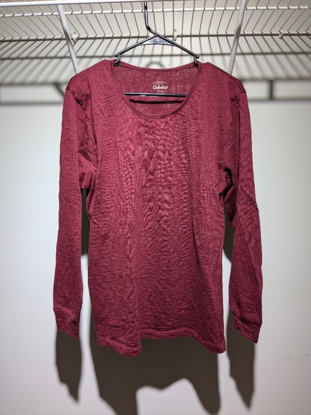 Cabela Merino Wool Long Sleeve Shirt XL Burgundy Granola Girl Gorpcore Baselayer